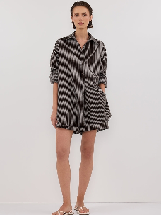 DISSH Pants - DISSH Brown and White Striped Shirt And Short Set
